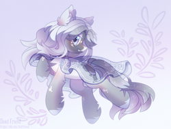 Size: 4328x3276 | Tagged: safe, artist:dedfriend, imported from derpibooru, oc, oc only, earth pony, pony, abstract background, cape, clothes, cute, cute little fangs, ear fluff, fangs, female, mare, see-through, solo, speedpaint available