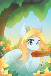 Size: 2408x3560 | Tagged: safe, artist:dedfriend, imported from derpibooru, oc, oc only, pegasus, pony, flower, solo, tree