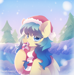 Size: 3512x3560 | Tagged: safe, artist:dedfriend, imported from derpibooru, oc, oc only, pegasus, pony, candy, candy cane, christmas, clothes, food, hat, holiday, santa hat, scarf, snow, solo, striped scarf