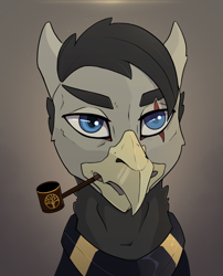 Size: 734x909 | Tagged: safe, artist:callsign-echo, imported from derpibooru, oc, oc only, oc:gerlach iv, griffon, equestria at war mod, clothes, male, monarch, pipe, royalty, scar