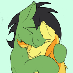 Size: 1840x1840 | Tagged: safe, artist:sefastpone, imported from derpibooru, braeburn, oc, oc:anon stallion, earth pony, pony, canon x oc, colored sketch, eyes closed, gay, hug, male, shipping, simple background, stallion
