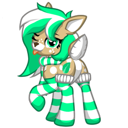 Size: 2048x2048 | Tagged: safe, artist:zeka10000, imported from derpibooru, oc, oc only, oc:spearmint, deer, butt, clothes, featureless crotch, female, high res, looking at you, one eye closed, plot, presenting, raised hoof, requested art, scarf, simple background, socks, solo, striped scarf, tongue out, transparent background, vector
