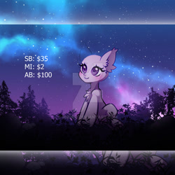 Size: 1024x1024 | Tagged: safe, artist:miioko, imported from derpibooru, milky way, oc, earth pony, pony, bald, blushing, chest fluff, commission, deviantart watermark, ear fluff, earth pony oc, eyelashes, night, obtrusive watermark, outdoors, sitting, solo, stars, watermark, your character here