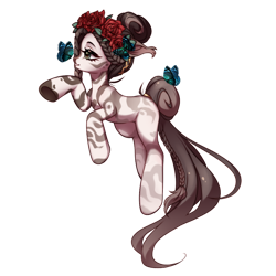 Size: 1024x1024 | Tagged: safe, artist:miioko, imported from derpibooru, oc, oc only, butterfly, earth pony, pony, earth pony oc, female, floral head wreath, flower, mare, rose, simple background, tattoo, transparent background