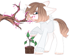 Size: 2884x2079 | Tagged: safe, artist:toffeelavender, imported from derpibooru, oc, oc only, pony, unicorn, base used, clothes, female, horn, mare, plant, plant pot, raised hoof, simple background, solo, transparent background, unicorn oc