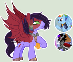 Size: 1024x872 | Tagged: safe, artist:stormcloud-yt, imported from derpibooru, king sombra, rainbow dash, oc, bat pony, pony, base used, bat pony oc, bat wings, deviantart watermark, female, hoof polish, male, mare, obtrusive watermark, offspring, parent:king sombra, parent:rainbow dash, parent:sombradash, peytral, screencap reference, smiling, stallion, watermark, wings