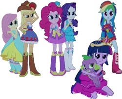 Size: 653x530 | Tagged: safe, artist:pascalmulokozi2, edit, imported from derpibooru, screencap, applejack, fluttershy, pinkie pie, rainbow dash, rarity, sci-twi, spike, twilight sparkle, dog, equestria girls, background removed, boots, clothes, fall formal outfits, high heel boots, humane five, humane six, shoes, simple background, solo, spike the dog, white background