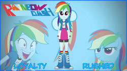 Size: 1244x700 | Tagged: safe, artist:rupahrusyaidi, edit, imported from derpibooru, rainbow dash, equestria girls, boots, clothes, high heel boots, shirt, shoes, skirt, socks, solo