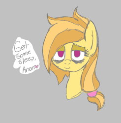 Size: 407x413 | Tagged: safe, oc, oc only, oc:safe haven, pony, aggie.io, bags under eyes, implied anon, simple background, smiling, talking to viewer, tired