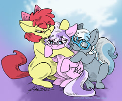 Size: 1200x988 | Tagged: safe, artist:kaemantis, imported from ponybooru, apple bloom, diamond tiara, silver spoon, earth pony, pony, female, filly, foal, group hug, hug