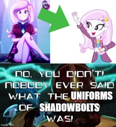 Size: 500x547 | Tagged: safe, artist:the-butch-x, edit, imported from derpibooru, fleur-de-lis, equestria girls, equestria girls series, friendship games, alternate clothes, alternate design, arrow, bionicle, butch's hello, clothes, crystal prep academy uniform, crystal prep shadowbolts, disappointment, hello x, imgflip, lego, meme, photo, school uniform, shame, text