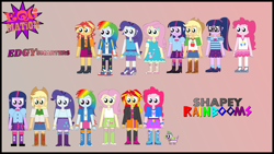 Size: 960x540 | Tagged: safe, artist:rupahrusyaidi, imported from derpibooru, applejack, fluttershy, pinkie pie, rainbow dash, rarity, sci-twi, spike, sunset shimmer, twilight sparkle, equestria girls, belt, boots, clothes, cowboy boots, cowboy hat, hat, high heel boots, humane five, humane seven, humane six, jacket, shirt, shoes, skirt, socks, solo