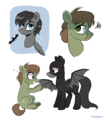 Size: 3600x4100 | Tagged: safe, artist:darkynez, imported from derpibooru, bat pony, earth pony, pegasus, pony, bat wings, batman, duo, glasses, heart, male, ponified, simple background, stallion, the batman, the riddler, white background, wings