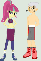 Size: 404x599 | Tagged: safe, artist:matthewjabeznazarioa, imported from derpibooru, gustave le grande, sour sweet, human, equestria girls, crossover, equestria girls-ified, exeron fighters, exeron outfit, martial arts kids, martial arts kids outfit