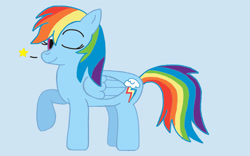 Size: 1024x640 | Tagged: safe, artist:mariosonicfan16, imported from derpibooru, rainbow dash, pegasus, blue background, looking at you, one eye closed, raised hoof, simple background, smiling, smiling at you, solo, wink