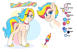 Size: 4700x3200 | Tagged: safe, artist:fluffyxai, imported from derpibooru, oc, oc only, oc:rocket pop, earth pony, pony, chest fluff, cutie mark, looking at you, makeup, reference sheet, simple background, solo, white background