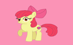 Size: 1024x640 | Tagged: safe, artist:mariosonicfan16, imported from derpibooru, apple bloom, earth pony, pony, adorabloom, cute, looking at you, pink background, simple background, solo