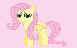 Size: 1024x640 | Tagged: safe, artist:mariosonicfan16, imported from derpibooru, fluttershy, pegasus, cute, element of kindness, happy, innocent, looking at you, pink background, shyabetes, simple background, smiling, smirk, solo