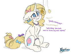 Size: 3400x2600 | Tagged: safe, artist:fluffyxai, imported from derpibooru, oc, oc only, oc:decora, changeling, unicorn, blushing, bow, bracelet, chest fluff, dizzy, drool, hair bow, hypnosis, hypnotized, jewelry, pendulum swing, pocket watch, simple background, sitting, smiling, solo, swirly eyes, tail, tail bow, white background