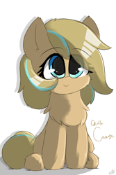 Size: 1500x2250 | Tagged: safe, artist:grithcourage, imported from derpibooru, oc, oc only, oc:grith courage, earth pony, pony, adorable face, chest fluff, cute, female, happy, looking up, signature, simple background, smiling, solo, white background