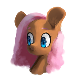 Size: 2000x2000 | Tagged: safe, artist:mayslost, imported from derpibooru, oc, oc only, pony, blue eyes, brown coat, bust, commission open, detailed, digital painting, female, looking away, mare, pink hair, pink mane, shading, simple background, solo, white background