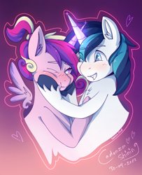 Size: 1561x1923 | Tagged: safe, artist:nanazdina, imported from derpibooru, princess cadance, shining armor, alicorn, pony, unicorn, blushing, canterlot wedding 10th anniversary, couple, duo, female, ibispaint x, magic, male, straight