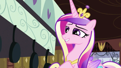 Size: 993x559 | Tagged: safe, imported from derpibooru, screencap, princess cadance, queen chrysalis, alicorn, pony, a canterlot wedding, crown, fake cadance, female, folded wings, jewelry, mare, regalia, solo, tiara, wings