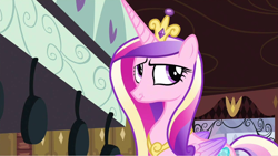 Size: 1280x720 | Tagged: safe, imported from derpibooru, screencap, princess cadance, queen chrysalis, alicorn, pony, a canterlot wedding, :t, crown, fake cadance, female, folded wings, jewelry, mare, regalia, solo, tiara, wings