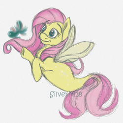 Size: 900x900 | Tagged: safe, artist:silverlunars, imported from derpibooru, fluttershy, fish, pegasus, pony, seapony (g4), cute, dorsal fin, female, fin wings, fins, fish tail, flowing mane, flowing tail, green eyes, mare, pink mane, seaponified, seapony fluttershy, shyabetes, signature, simple background, smiling, solo, species swap, tail, white background, wings