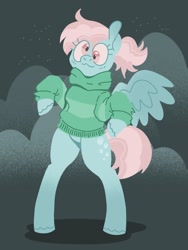 Size: 1536x2048 | Tagged: safe, artist:pastacrylic, imported from derpibooru, derpy hooves, pegasus, pony, bipedal, clothes, female, mare, solo, sweater