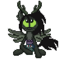 Size: 576x576 | Tagged: safe, artist:nitobit, imported from derpibooru, oc, oc:lustrous (shawn keller), antlers, green eyes, guardians of pondonia, pixel art, plushie, simple background, solo, spread wings, transparent background, weirdling, wings