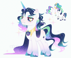 Size: 2316x1908 | Tagged: safe, artist:whohwo, imported from derpibooru, princess celestia, shining armor, alicorn, pony, unicorn, base used, ethereal mane, eyelashes, female, femboy, fusion, hoof shoes, makeup, male, mare, peytral, stallion, starry mane