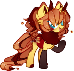 Size: 1516x1440 | Tagged: safe, artist:cafne, imported from derpibooru, oc, oc only, bee pony, original species, pony, base used, chest fluff, clothes, ear fluff, eyelashes, female, horn, mare, raised hoof, simple background, smiling, socks, solo, transparent background