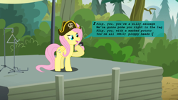 Size: 1920x1080 | Tagged: safe, artist:hakar-kerarmor, imported from derpibooru, fluttershy, pegasus, alestorm, female, hat, mare, microphone, pirate hat, singing, solo, vulgar