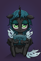 Size: 1930x2893 | Tagged: safe, artist:tsudashie, imported from derpibooru, queen chrysalis, changeling, changeling queen, canterlot wedding 10th anniversary, female, looking at you, pillow