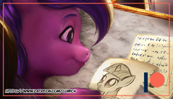 Size: 777x444 | Tagged: safe, artist:annaxeptable, artist:lummh, imported from derpibooru, princess cadance, twilight sparkle, alicorn, pony, unicorn, comic:the princess of love, advertisement, drawing, female, filly, filly twilight sparkle, foal, handwriting, letter, mare, patreon, patreon logo, patreon preview, solo, teen princess cadance, unicorn twilight, younger