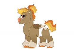 Size: 1280x854 | Tagged: safe, artist:itstechtock, imported from derpibooru, oc, oc only, oc:nutmeg apple, hybrid, pegasus, pony, baby, baby pony, diaper, interspecies offspring, magical lesbian spawn, non-baby in diaper, offspring, parent:applejack, parent:autumn blaze, parent:rainbow dash, parents:appledash, parents:autumnjack, simple background, solo, unshorn fetlocks, white background