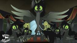 Size: 1920x1080 | Tagged: safe, artist:shawn keller, imported from derpibooru, oc, oc:lustrous (shawn keller), pony, antlers, army, army of darkness, flying, folded wings, green sclera, group, guardians of pondonia, hooves, looking at you, open mouth, pointing, spread wings, surprised, tail, the three kingdoms, the weirdlings, underhoof, weirdling, wings