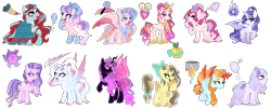 Size: 7436x3000 | Tagged: safe, artist:just-silvushka, imported from derpibooru, oc, oc only, alicorn, bat pony, bat pony alicorn, changepony, dracony, dragon, earth pony, hybrid, pegasus, pony, unicorn, base used, bat wings, bow, choker, cloak, clothes, crown, goggles, hair bow, horn, interspecies offspring, jewelry, magical lesbian spawn, offspring, parent:applejack, parent:big macintosh, parent:bon bon, parent:cozy glow, parent:fleetfoot, parent:fleur-de-lis, parent:fluttershy, parent:lightning dust, parent:pinkie pie, parent:pokey pierce, parent:princess cadance, parent:princess celestia, parent:princess ember, parent:princess skystar, parent:queen chrysalis, parent:rainbow dash, parent:rockhoof, parent:twilight sparkle, parents:bonpie, parents:cozypie, parents:emberity, parents:fleetdash, parents:fleurdance, parents:fluttermac, parents:pokeypie, parents:rainbowdust, parents:rockjack, parents:skypie, parents:twilestia, parents:twisalis, peytral, princess shoes, regalia, ribbon, scarf, simple background, socks, striped socks, transparent background, wings