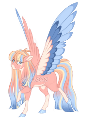 Size: 3200x4200 | Tagged: safe, artist:gigason, imported from derpibooru, oc, oc:burnout, pegasus, pony, colored wings, female, mare, multicolored wings, obtrusive watermark, offspring, parent:fond feather, parent:sunburst, simple background, solo, transparent background, watermark, wings