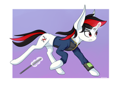 Size: 7000x5000 | Tagged: safe, artist:stravy_vox, imported from derpibooru, oc, oc only, oc:blackjack, pony, unicorn, fallout equestria, fallout equestria: project horizons, clothes, fanfic art, female, glowing, glowing horn, horn, jumpsuit, magic, pipbuck, solo, telekinesis, unicorn oc, vault suit