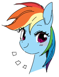 Size: 423x549 | Tagged: safe, artist:pasikon, imported from derpibooru, rainbow dash, pony, bust, female, mare, pixiv, portrait, simple background, smiling, solo, white background