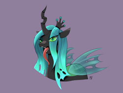 Size: 2000x1500 | Tagged: safe, artist:naen, imported from derpibooru, queen chrysalis, changeling, changeling queen, canterlot wedding 10th anniversary, colored sketch, crown, female, jewelry, looking at you, regalia, simple background, solo, tongue out, transparent wings, wings