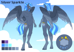 Size: 1644x1161 | Tagged: safe, artist:scarlet-spectrum, imported from derpibooru, oc, oc only, oc:silver sparkle, anthro, pegasus, unguligrade anthro, barbie doll anatomy, reference sheet, solo