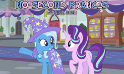 Size: 2064x1242 | Tagged: safe, artist:caliazian, artist:not-yet-a-brony, imported from derpibooru, starlight glimmer, trixie, unicorn, no second prances, 2022, april, brooch, cape, clothes, female, friends, friendship, guidance counselor, hallway, hat, headmare starlight, jewelry, mare, school of friendship, trixie's brooch, trixie's cape, trixie's hat, youtube link in the description