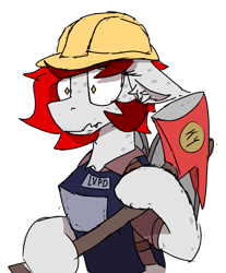 Size: 1257x1515 | Tagged: safe, artist:reddthebat, imported from derpibooru, oc, oc only, oc:reddthebat, bat pony, pony, axe, bat pony oc, bat wings, bulletproof vest, clothes, ear fluff, female, freckles, hard hat, hat, mare, project zomboid, shirt, simple background, solo, transparent background, weapon, wings