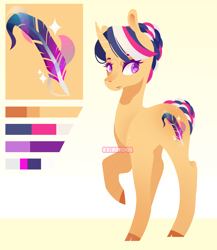 Size: 1766x2034 | Tagged: safe, artist:ryrxian, imported from derpibooru, oc, oc only, pony, unicorn, colored hooves, female, horn, mare, offspring, parent:flash sentry, parent:twilight sparkle, parents:flashlight, raised hoof, reference sheet, solo, unicorn oc