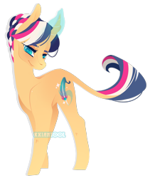 Size: 1789x2120 | Tagged: safe, artist:ryrxian, imported from derpibooru, oc, oc only, oc:iris, classical unicorn, pony, unicorn, curved horn, eyelashes, female, glowing, glowing horn, heart eyes, horn, leonine tail, lineless, magic, mare, offspring, parent:flash sentry, parent:twilight sparkle, parents:flashlight, simple background, smiling, solo, transparent background, unicorn oc, watermark, wingding eyes