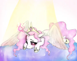 Size: 1280x1012 | Tagged: safe, artist:jasuu-nyan, imported from derpibooru, princess celestia, alicorn, pony, female, glowing, glowing horn, hoof shoes, horn, mare, pink-mane celestia, solo, young celestia