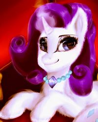 Size: 1024x1280 | Tagged: safe, artist:jasuu-nyan, imported from derpibooru, rarity, pony, unicorn, bust, eyelashes, female, glowing, glowing horn, horn, jewelry, mare, necklace, pearl necklace, smiling, solo